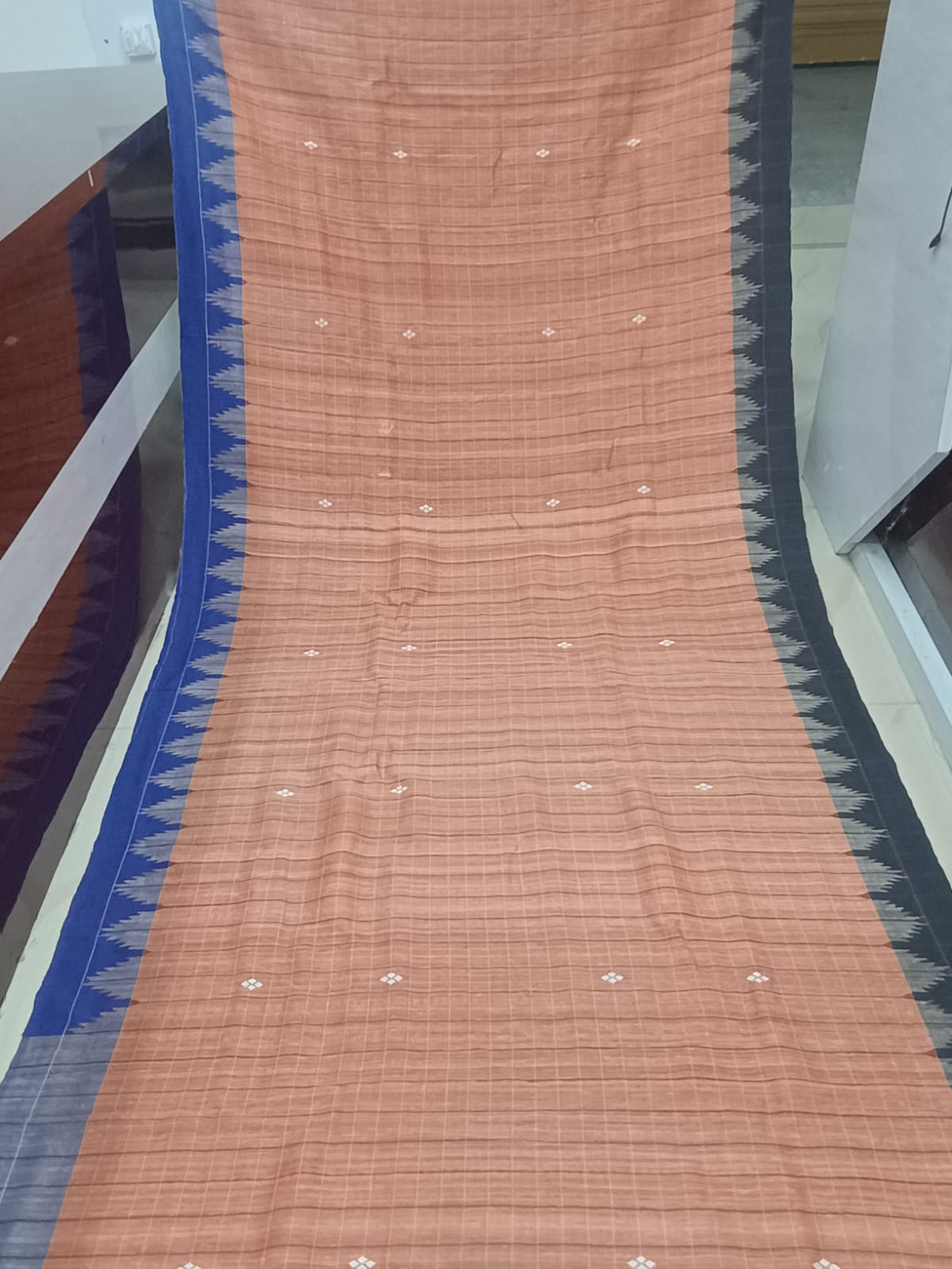 Rust Orange Ganga Jamuna Plain Border Odisha Handloom Kotpad Tussar Saree