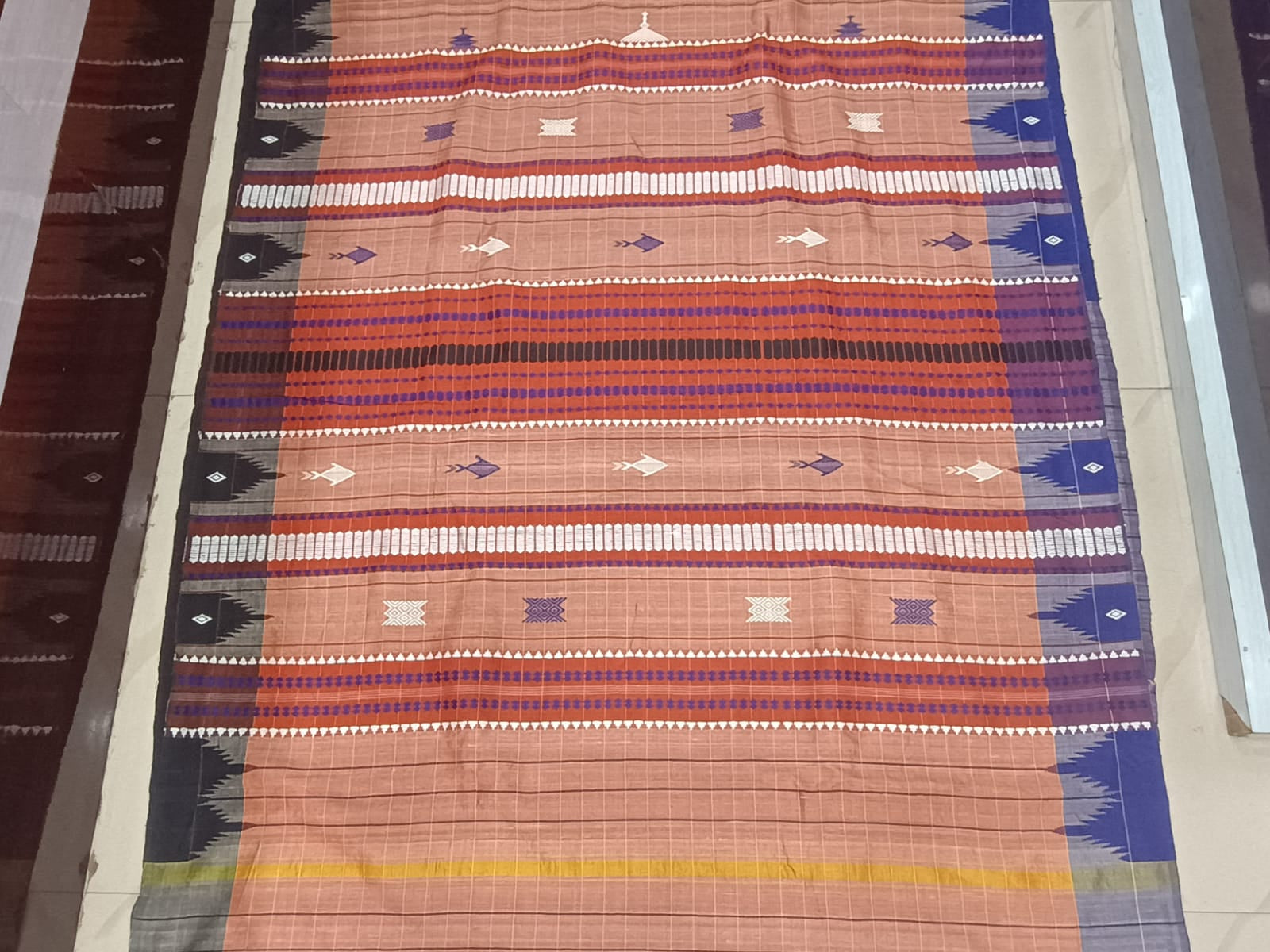 Rust Orange Ganga Jamuna Plain Border Odisha Handloom Kotpad Tussar Saree