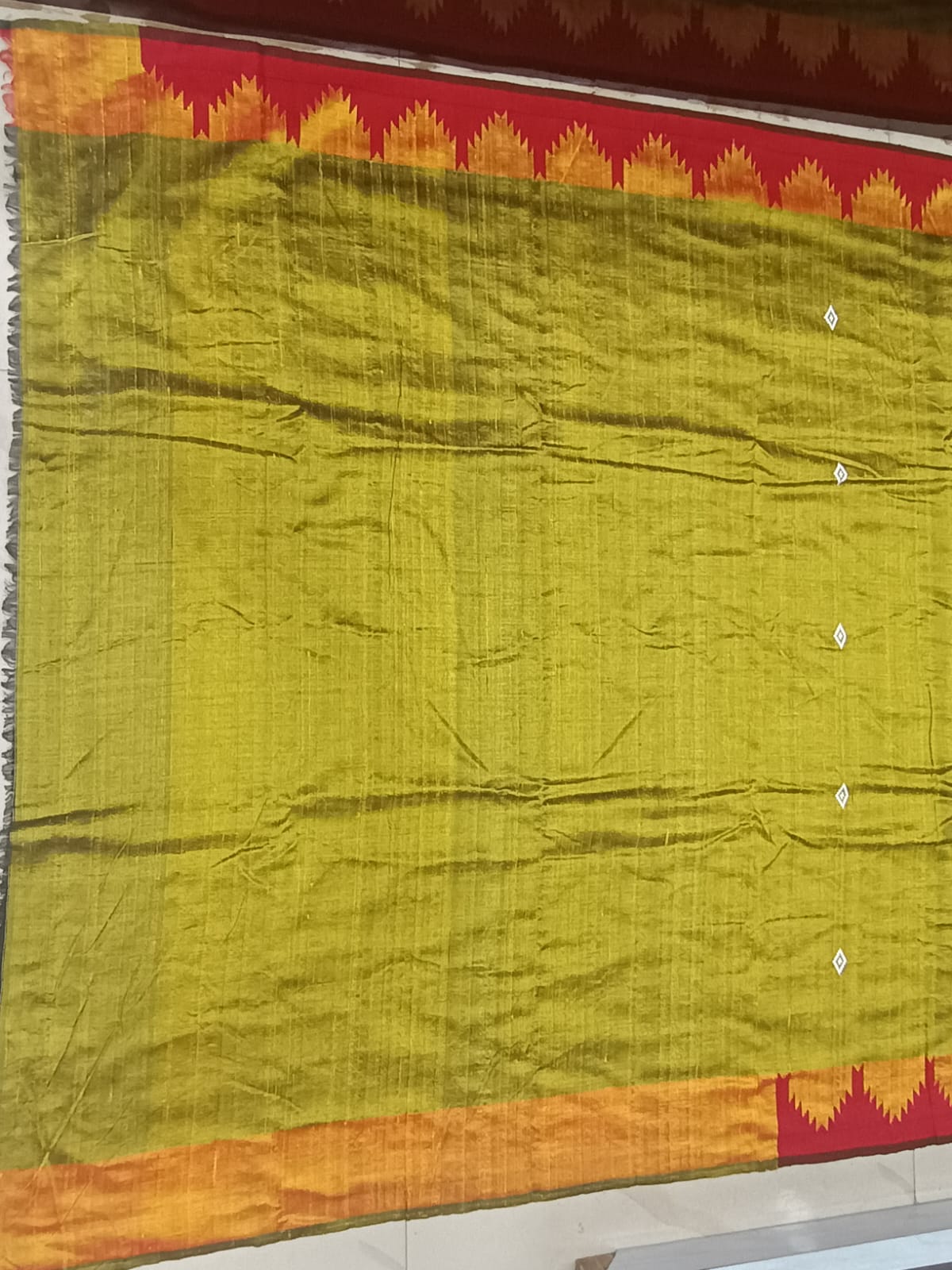 Golden Red Plain Border Odisha Handloom Kotpad Tussar Saree