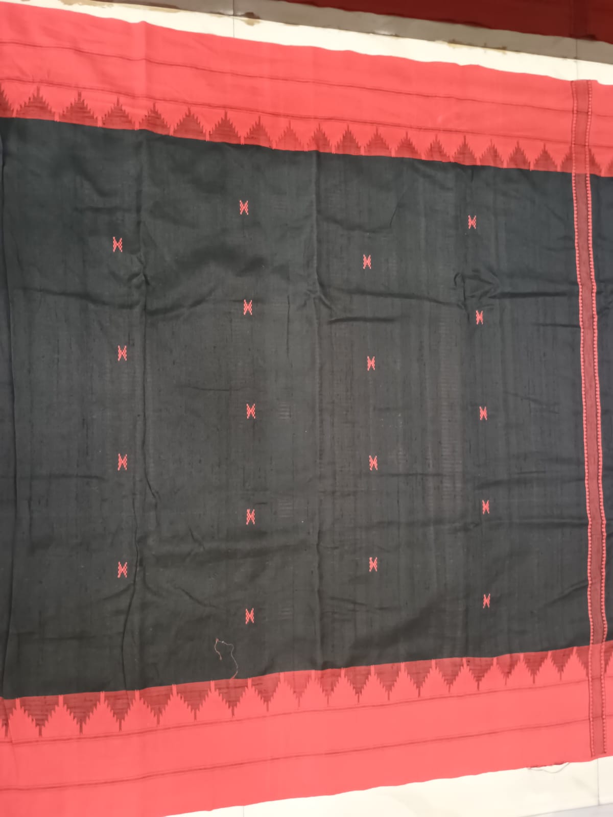 Black Red Plain Border Odisha Handloom Kotpad Tussar Saree