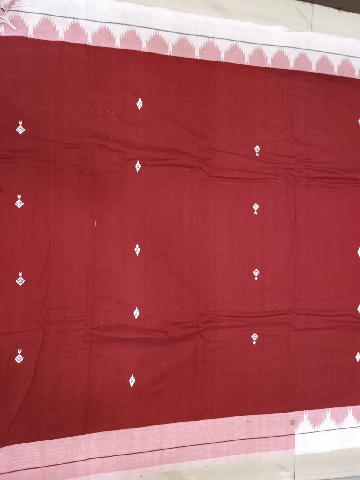 Maroon White Border Odisha Handloom Kotpad Cotton Saree