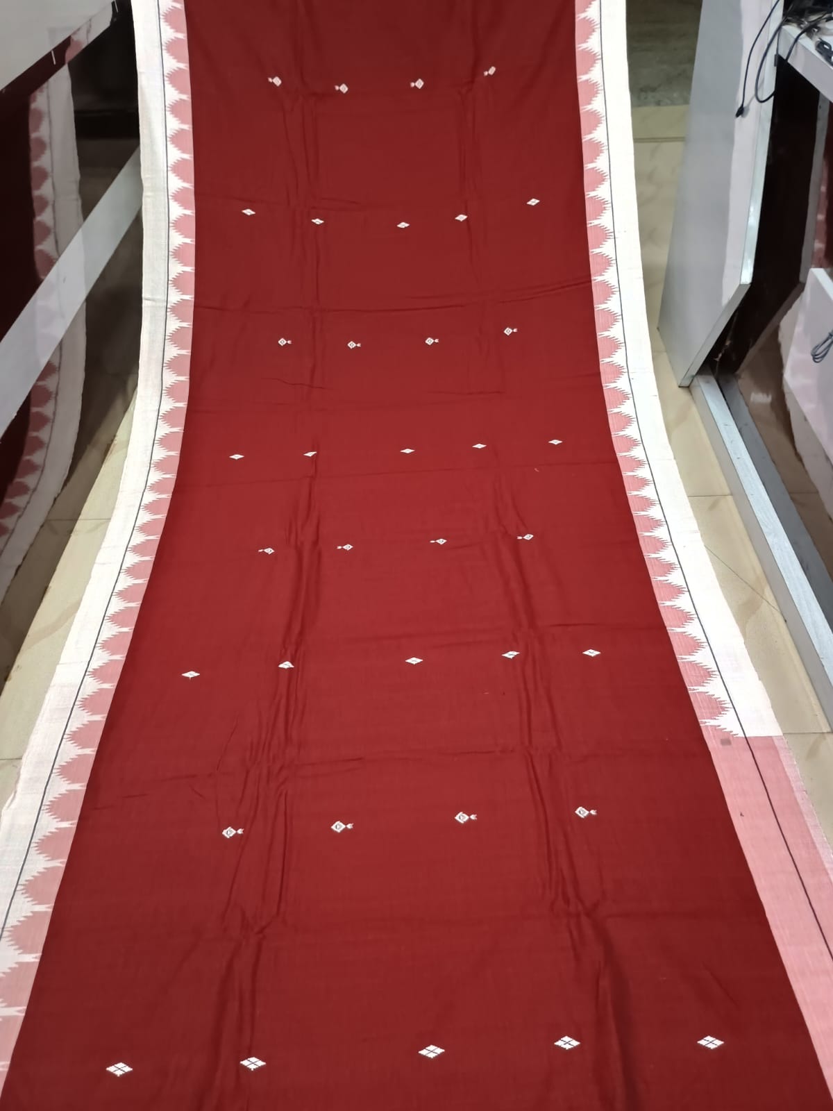Maroon White Border Odisha Handloom Kotpad Cotton Saree
