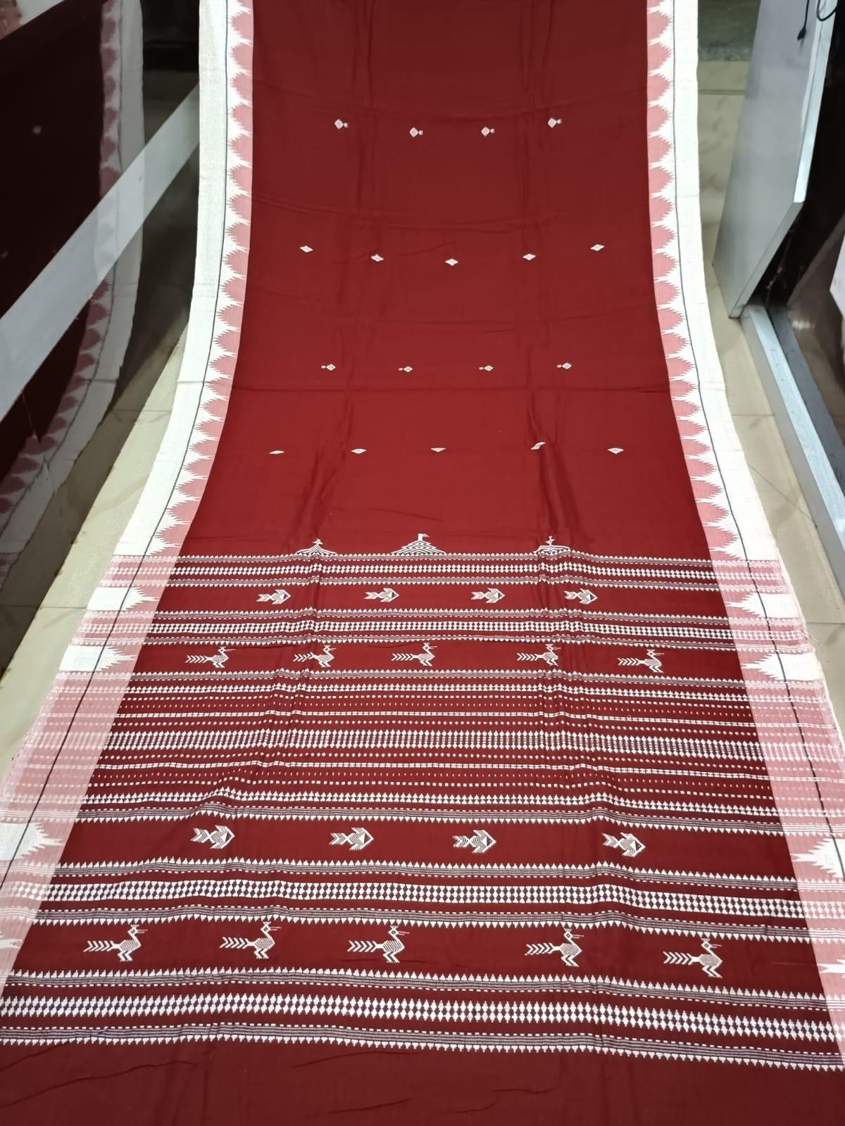 Maroon White Border Odisha Handloom Kotpad Cotton Saree