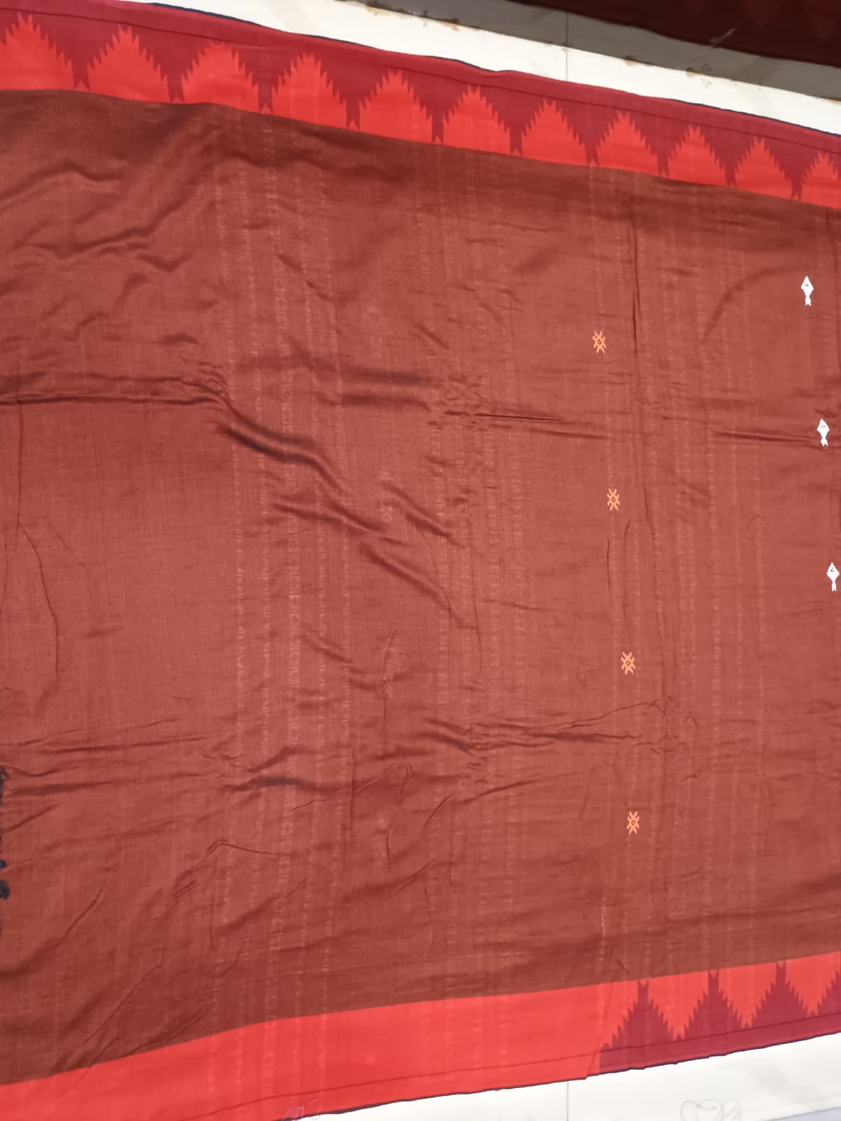 Brown Red Plain Kumbha Border Odisha Handloom Kotpad Cotton Saree