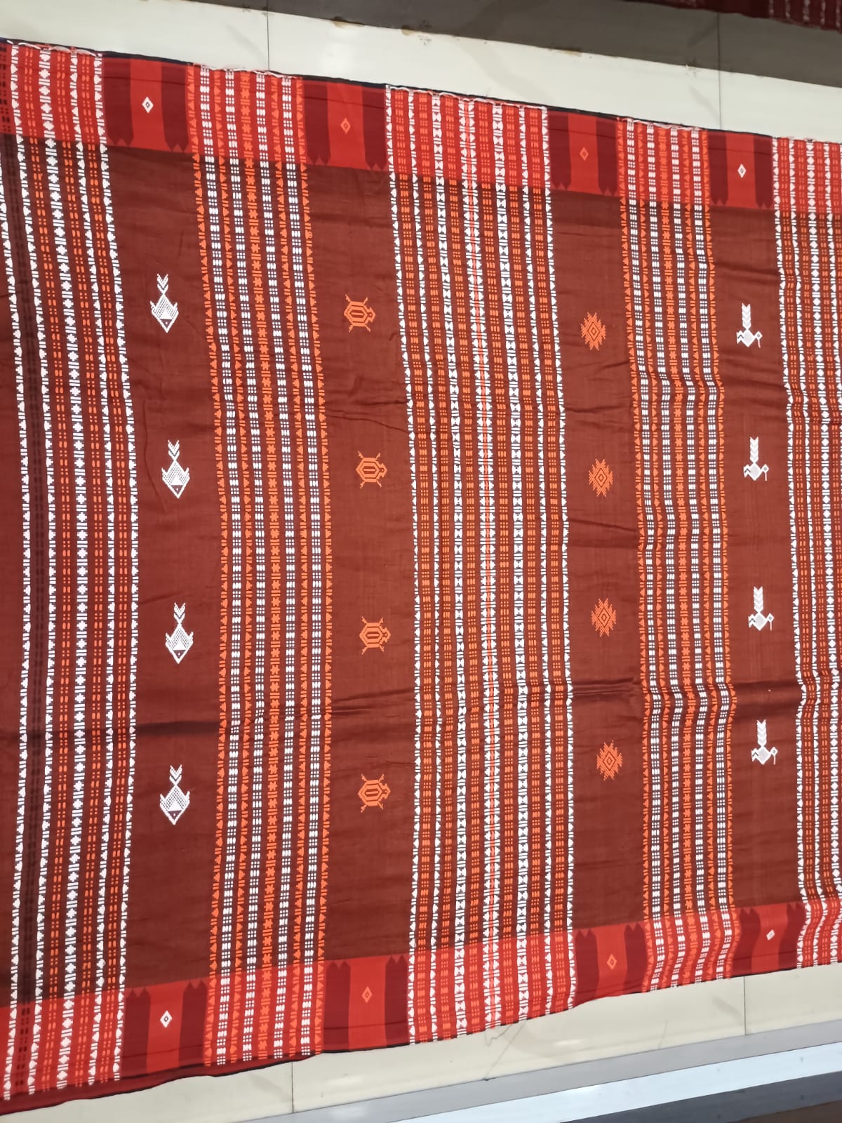 Brown Red Plain Kumbha Border Odisha Handloom Kotpad Cotton Saree