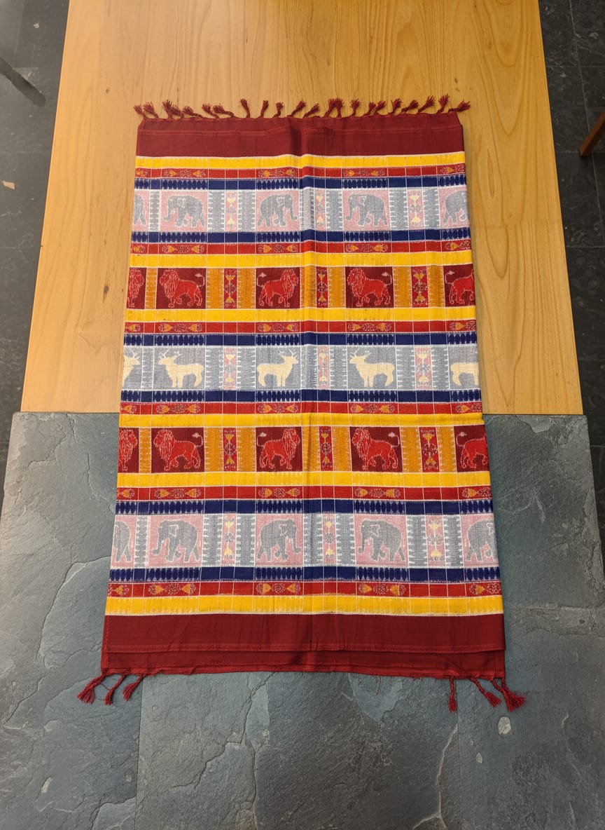 Yellow Multi Colour Animal Design Sambalpuri Fabrics