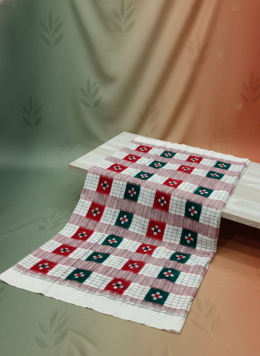 White Multi Colour Pasapali Design Sambalpuri Fabrics