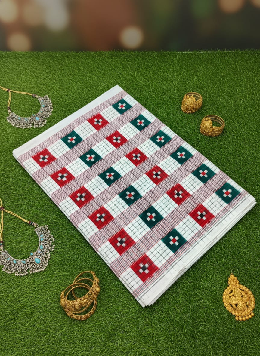 White Multi Colour Pasapali Design Sambalpuri Fabrics