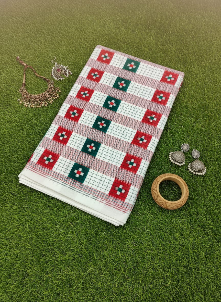 White Multi Colour Pasapali Design Sambalpuri Fabrics