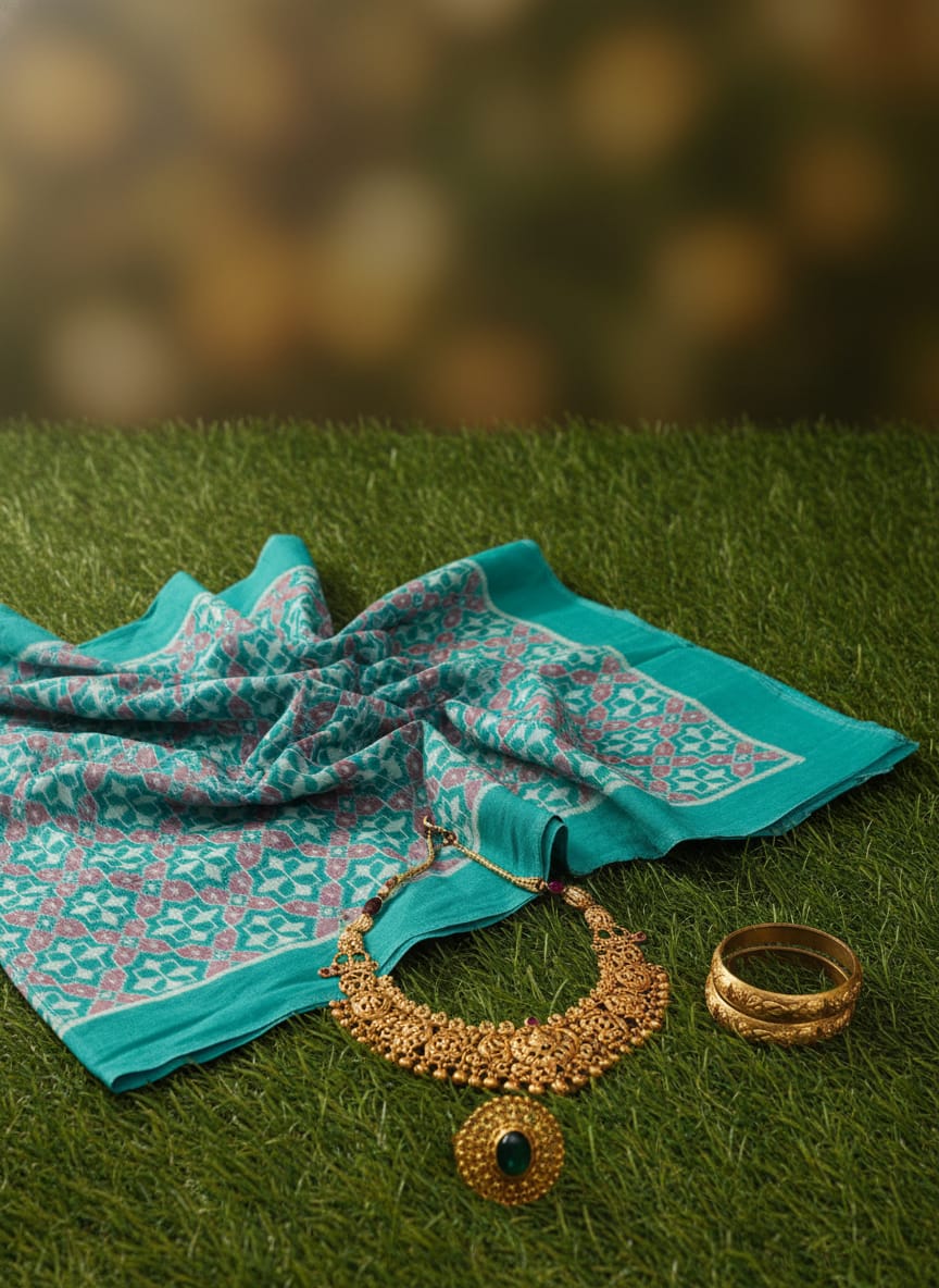 Sea Green Maroon Flower Design Sambalpuri Fabrics