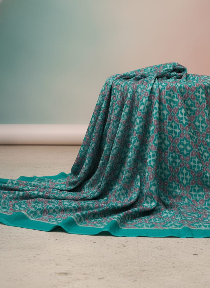 Sea Green Maroon Flower Design Sambalpuri Fabrics