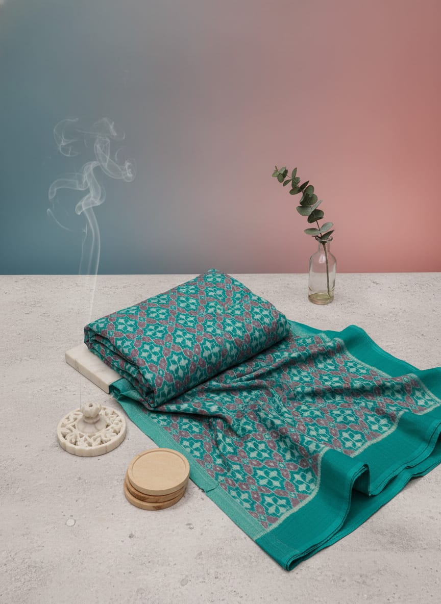 Sea Green Maroon Flower Design Sambalpuri Fabrics