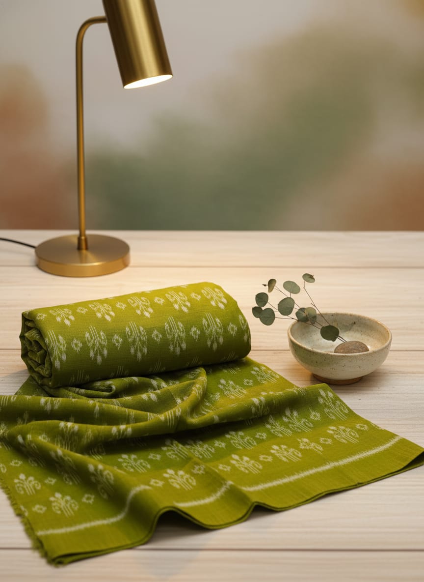 Mehendi Green Flower Design Sambalpuri Fabrics