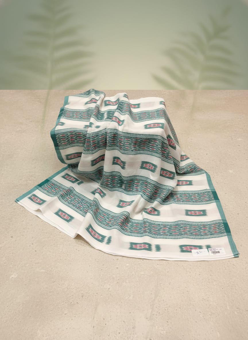 White Green Flower Design Sambalpuri Fabrics