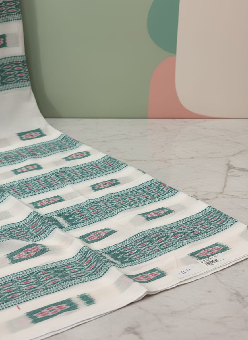 White Green Flower Design Sambalpuri Fabrics