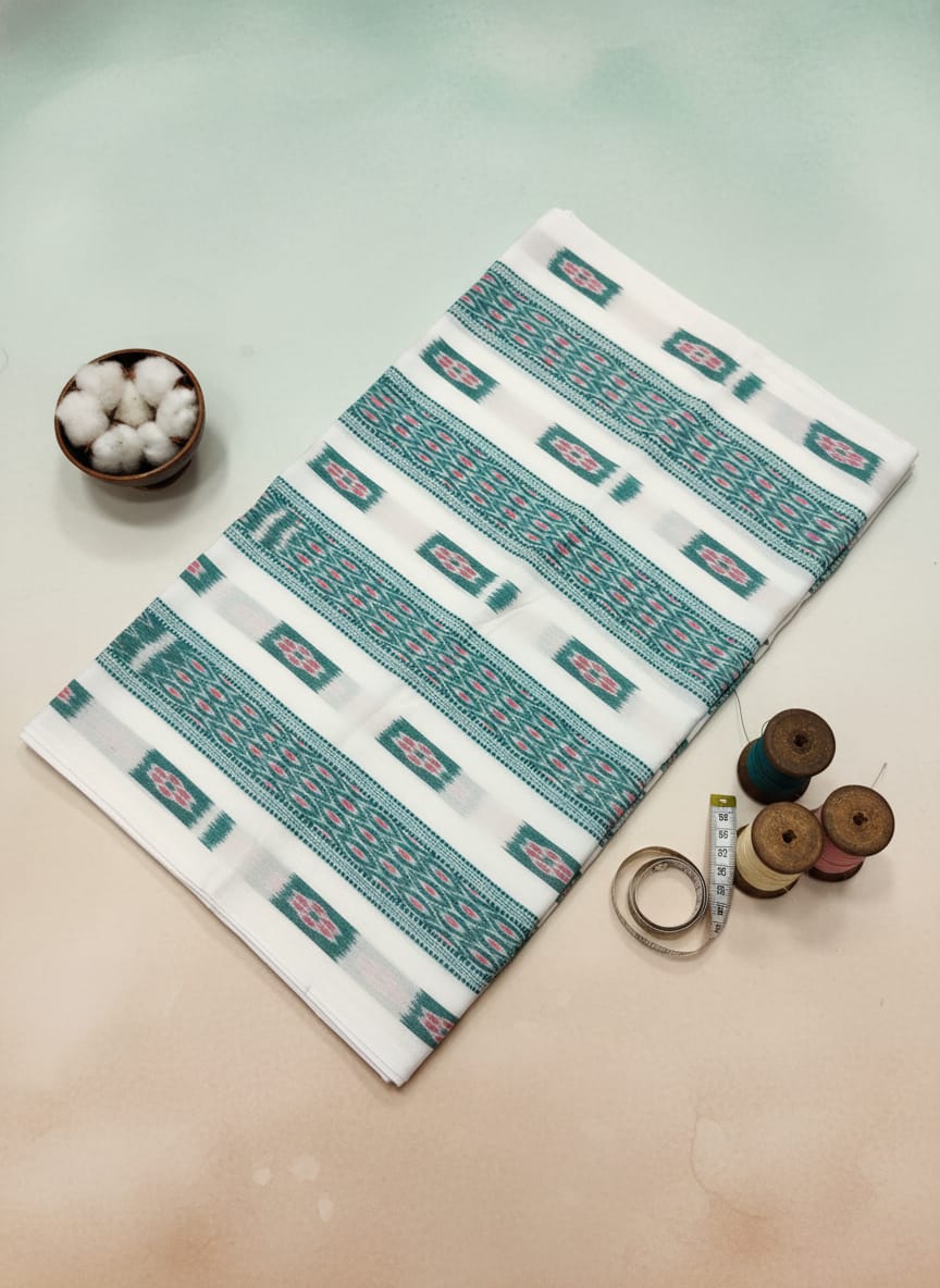 White Green Flower Design Sambalpuri Fabrics