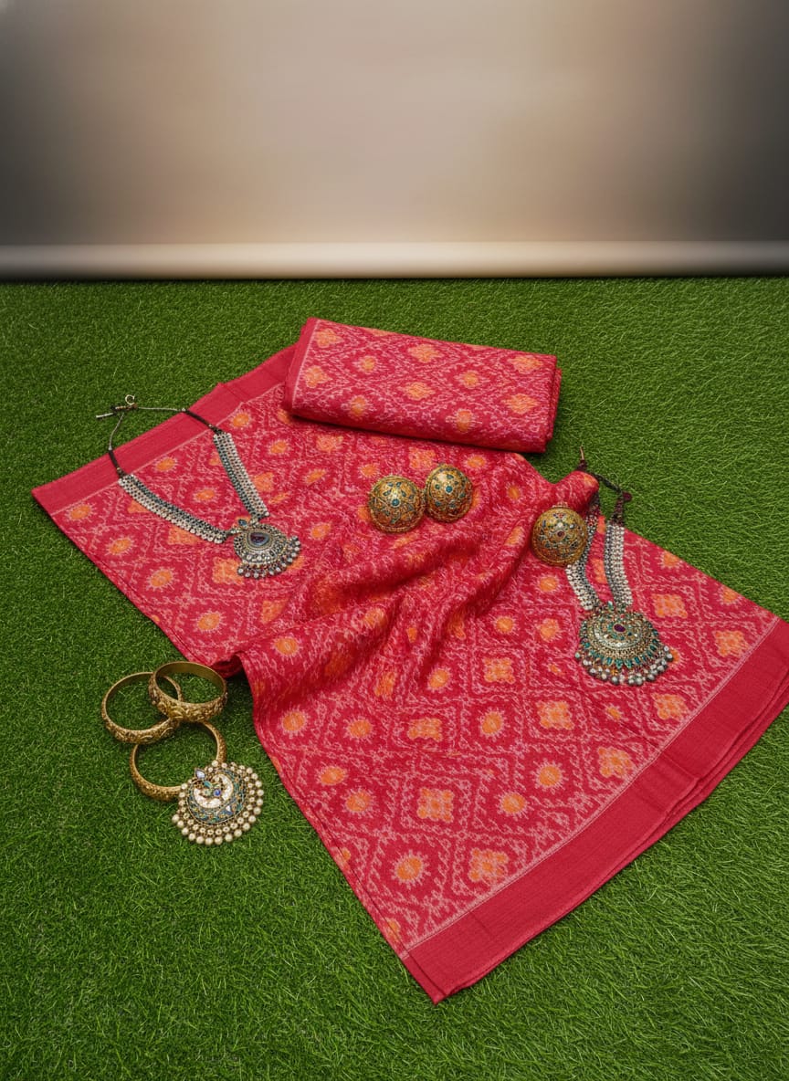 Peach Pink Flower Design Sambalpuri Fabrics