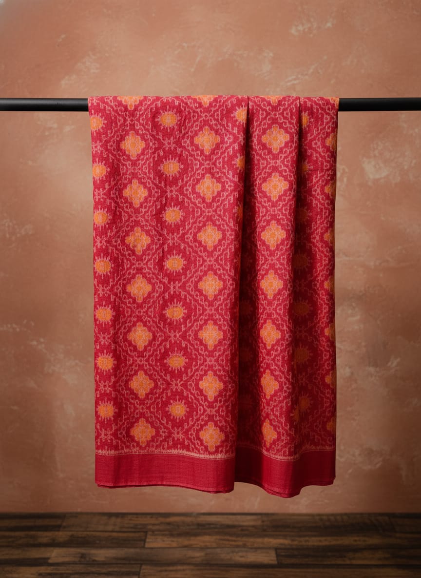 Peach Pink Flower Design Sambalpuri Fabrics