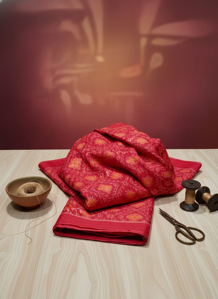 Peach Pink Flower Design Sambalpuri Fabrics