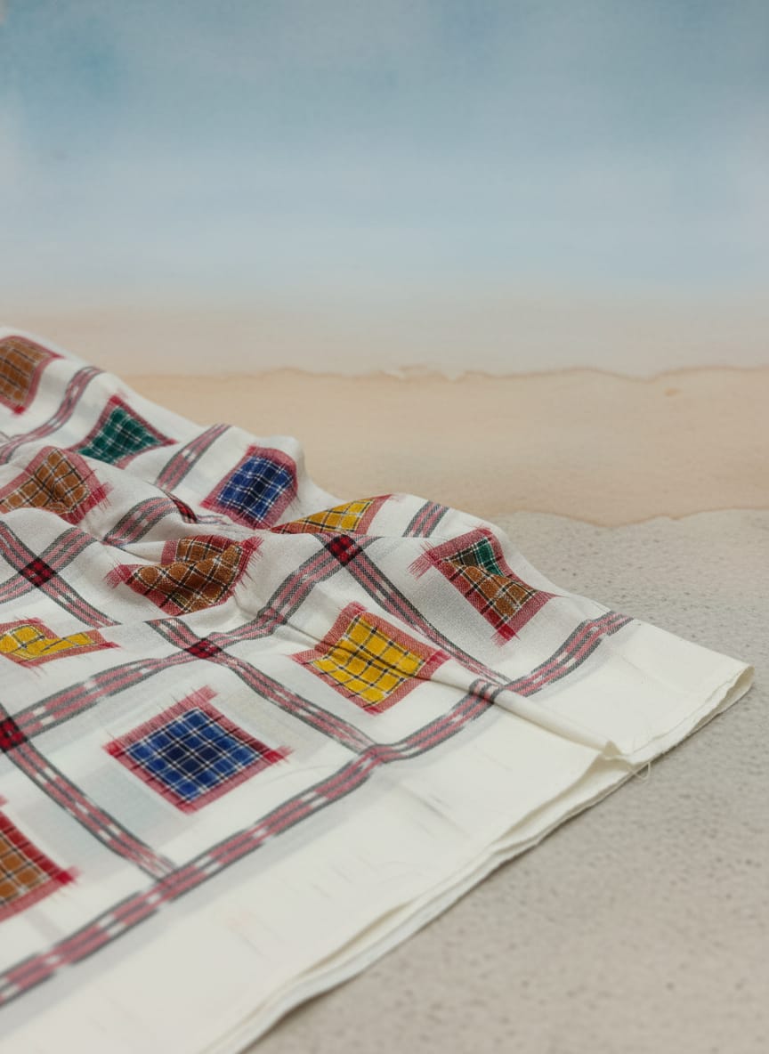 White Multi Colour Aswini Design Sambalpuri Fabrics