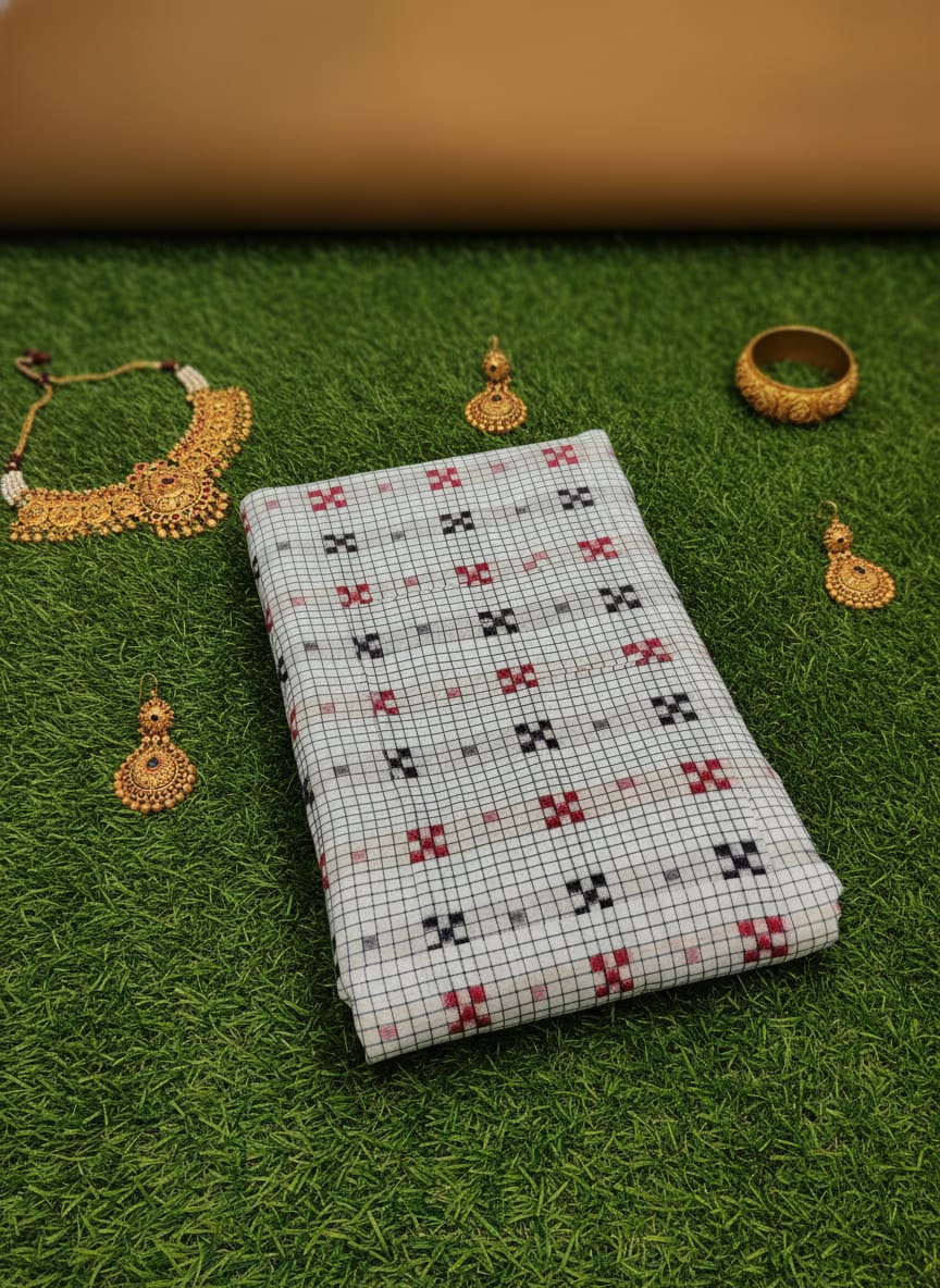 White Black Maroon Pasapali Design Sambalpuri Fabrics