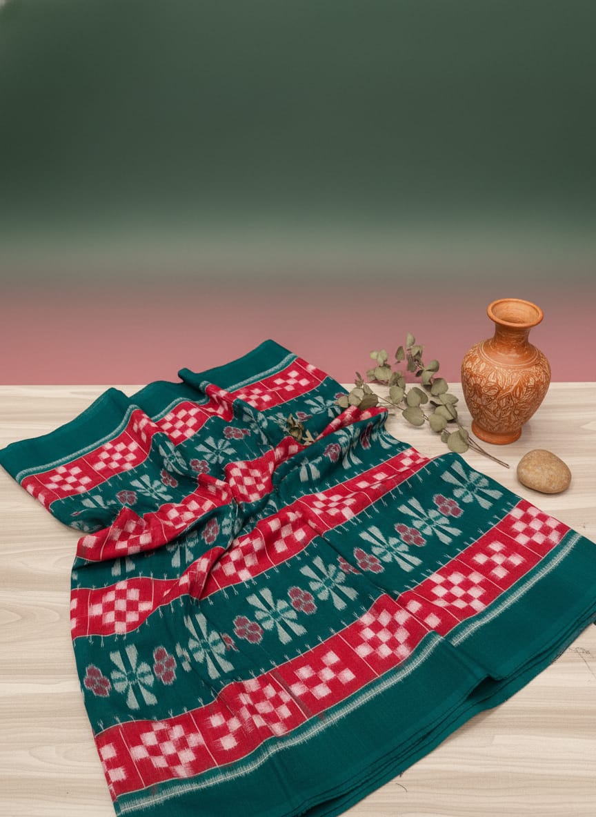 Green Red Pasapali Design Sambalpuri Fabrics