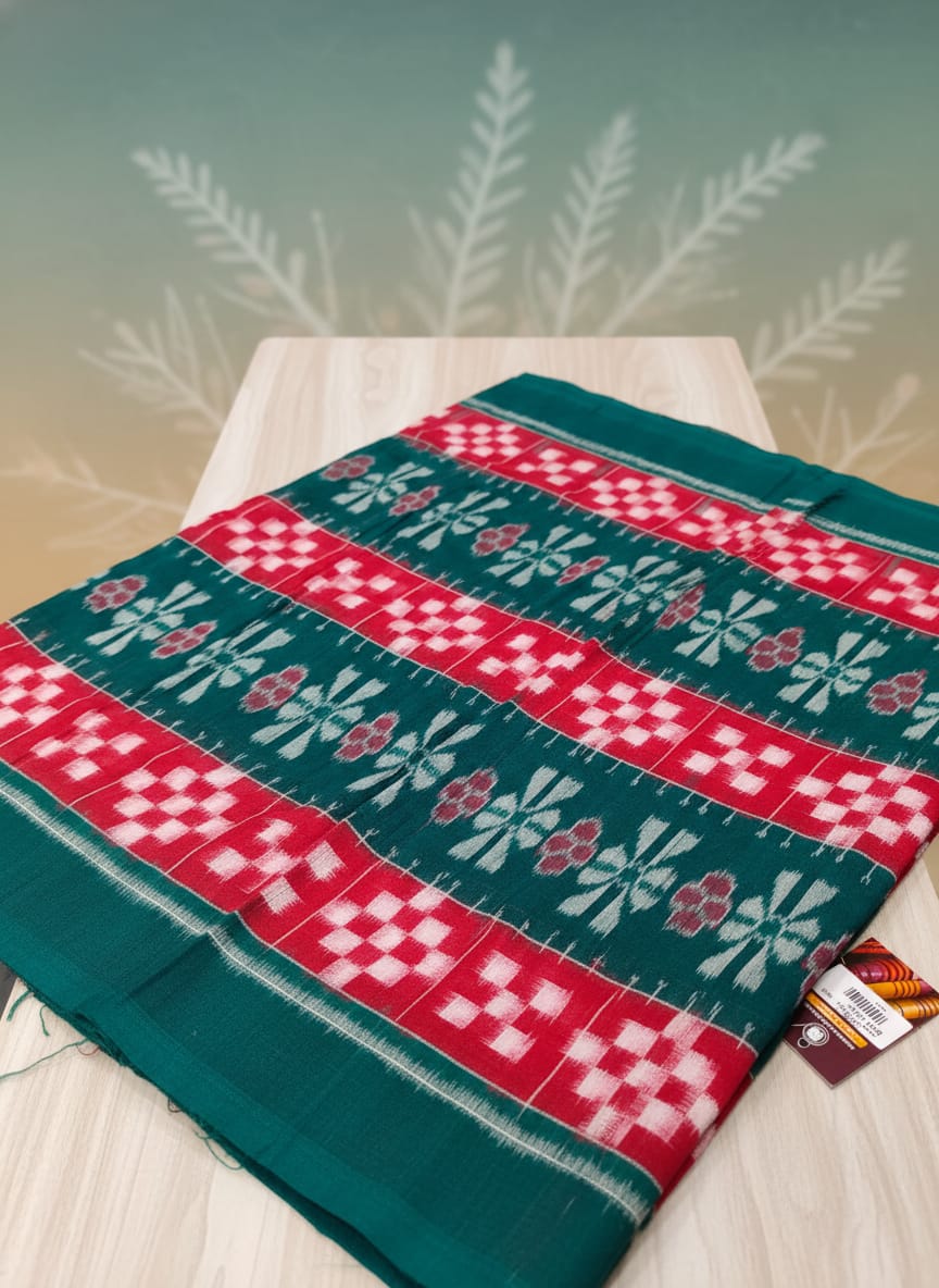 Green Red Pasapali Design Sambalpuri Fabrics
