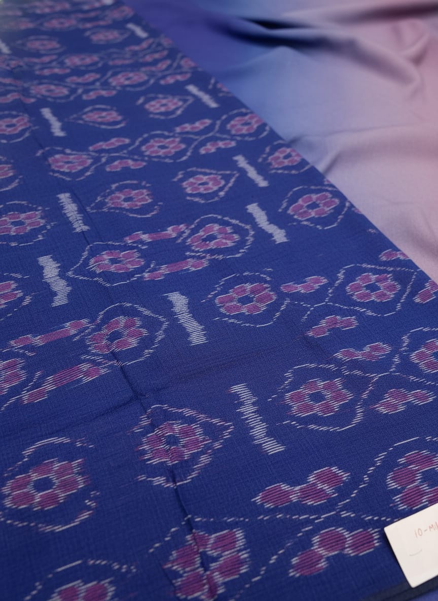 Blue Ikat Flower Design Nuapatna Fabrics