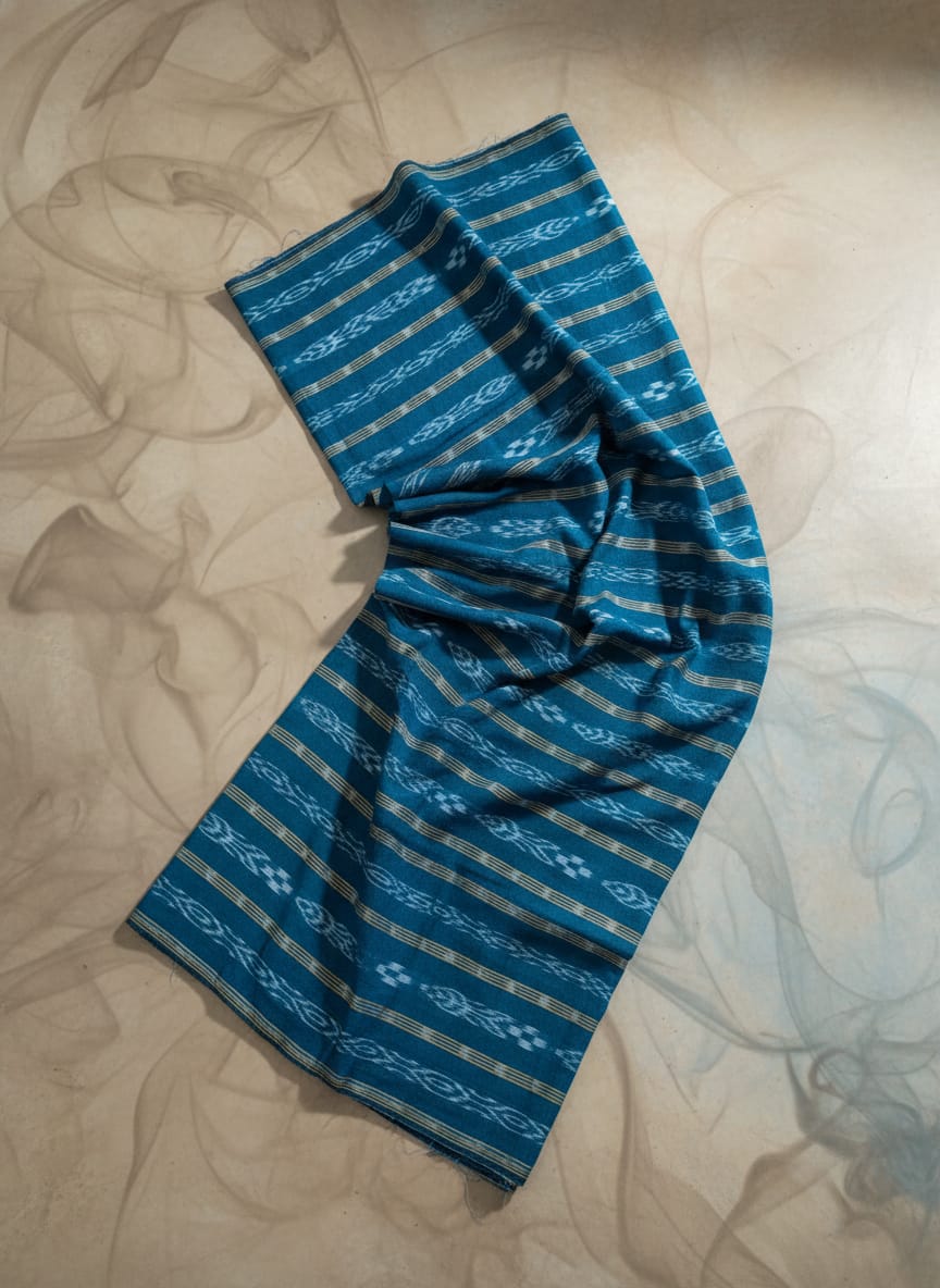 Teal Blue Ikat Flower Design Nuapatna Fabrics