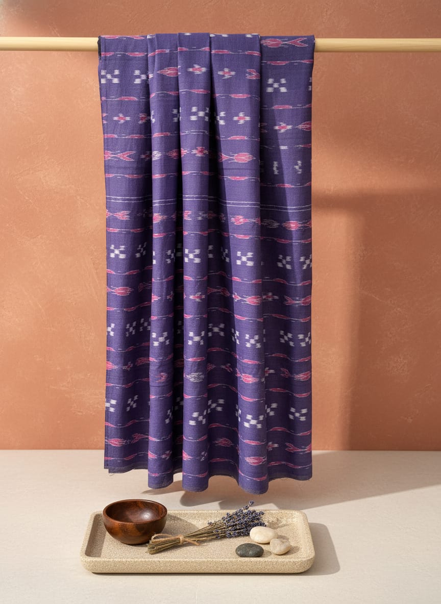 Blue Purple Ikat Flower Design Nuapatna Fabrics