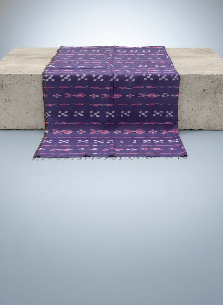 Blue Purple Ikat Flower Design Nuapatna Fabrics