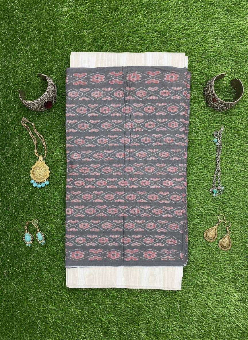 Black Ikat Flower Design Nuapatna Fabrics