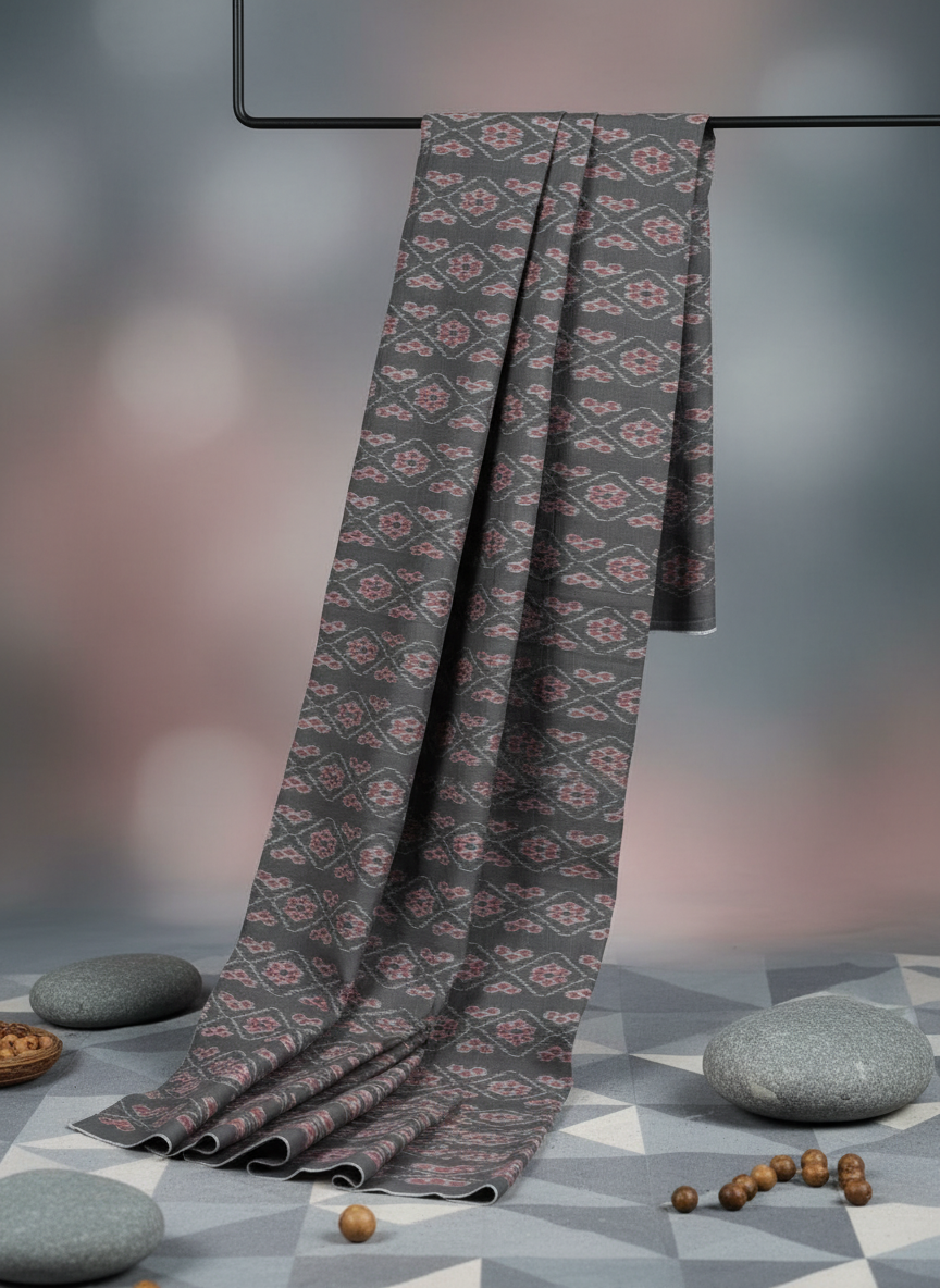 Black Ikat Flower Design Nuapatna Fabrics