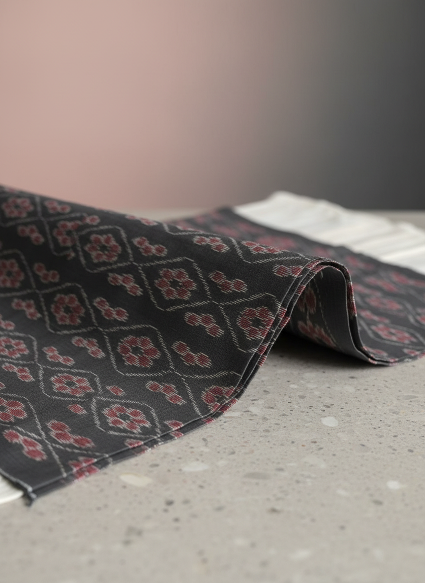 Black Ikat Flower Design Nuapatna Fabrics