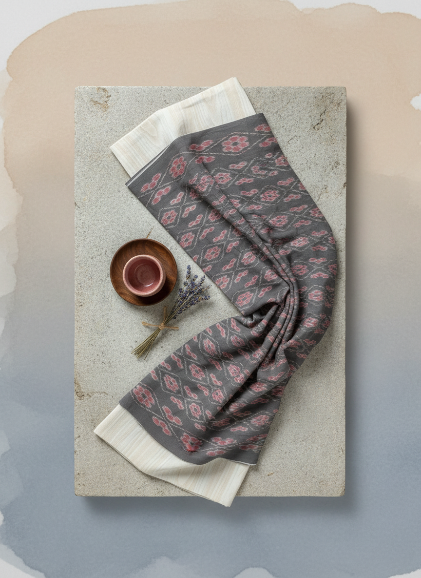 Black Ikat Flower Design Nuapatna Fabrics