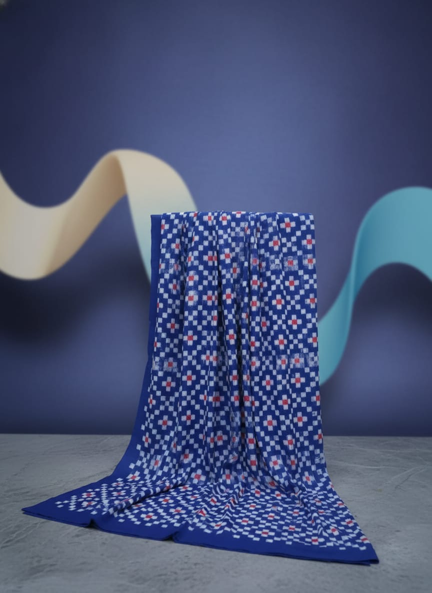 Blue White Red Pasapali Design Sambalpuri Fabrics