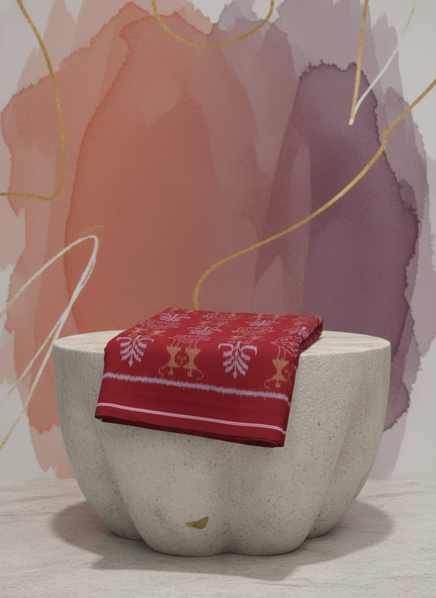 Maroon Tribal And Tree Design Sambalpuri Fabrics