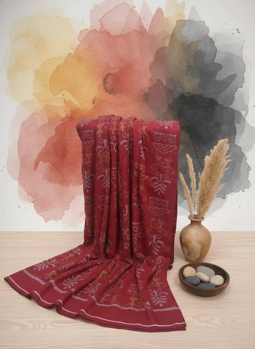 Maroon Tribal And Tree Design Sambalpuri Fabrics