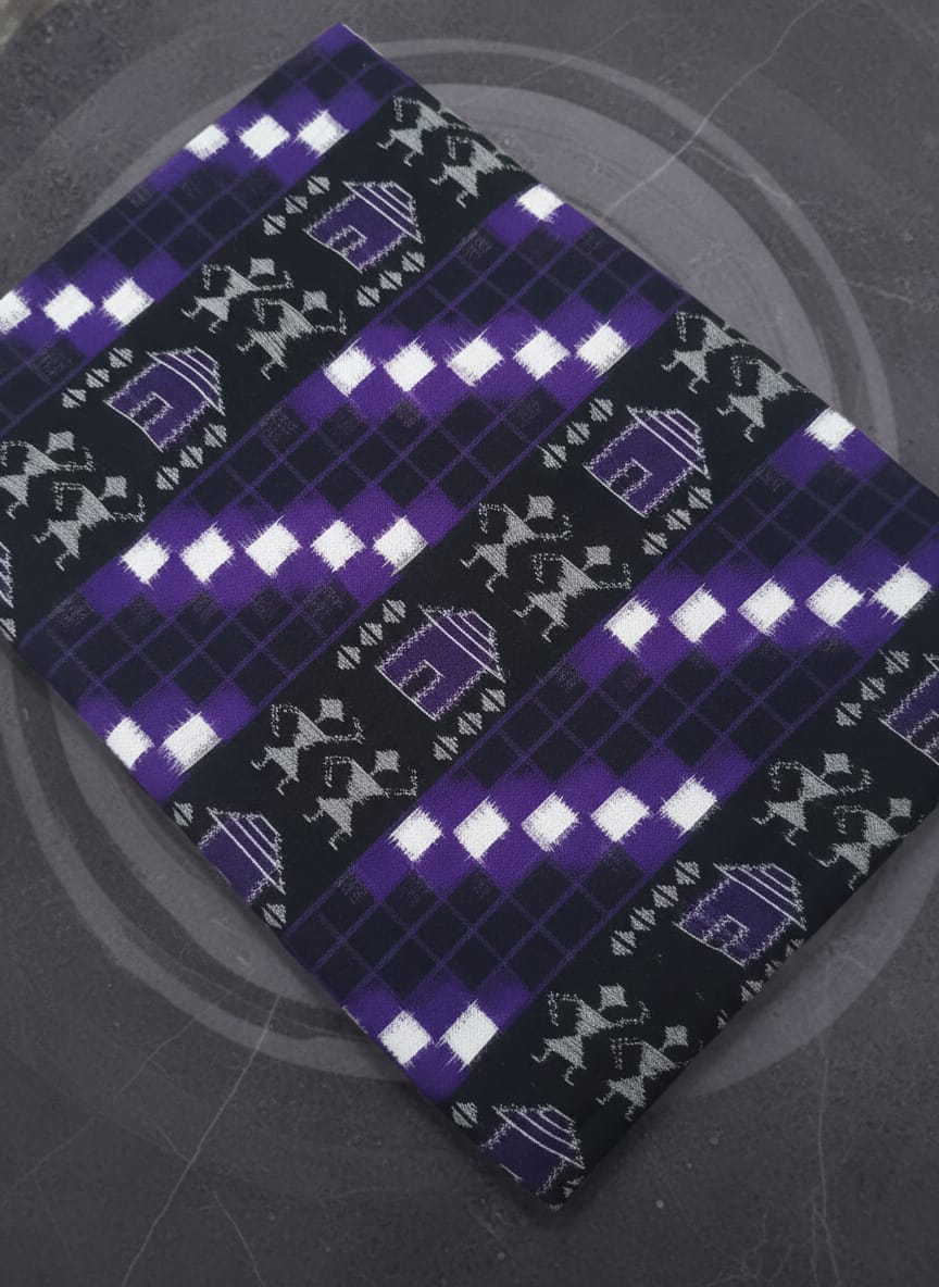 Black Purple White Pasapali And Tribal Ikat Design Sambalpuri Fabrics