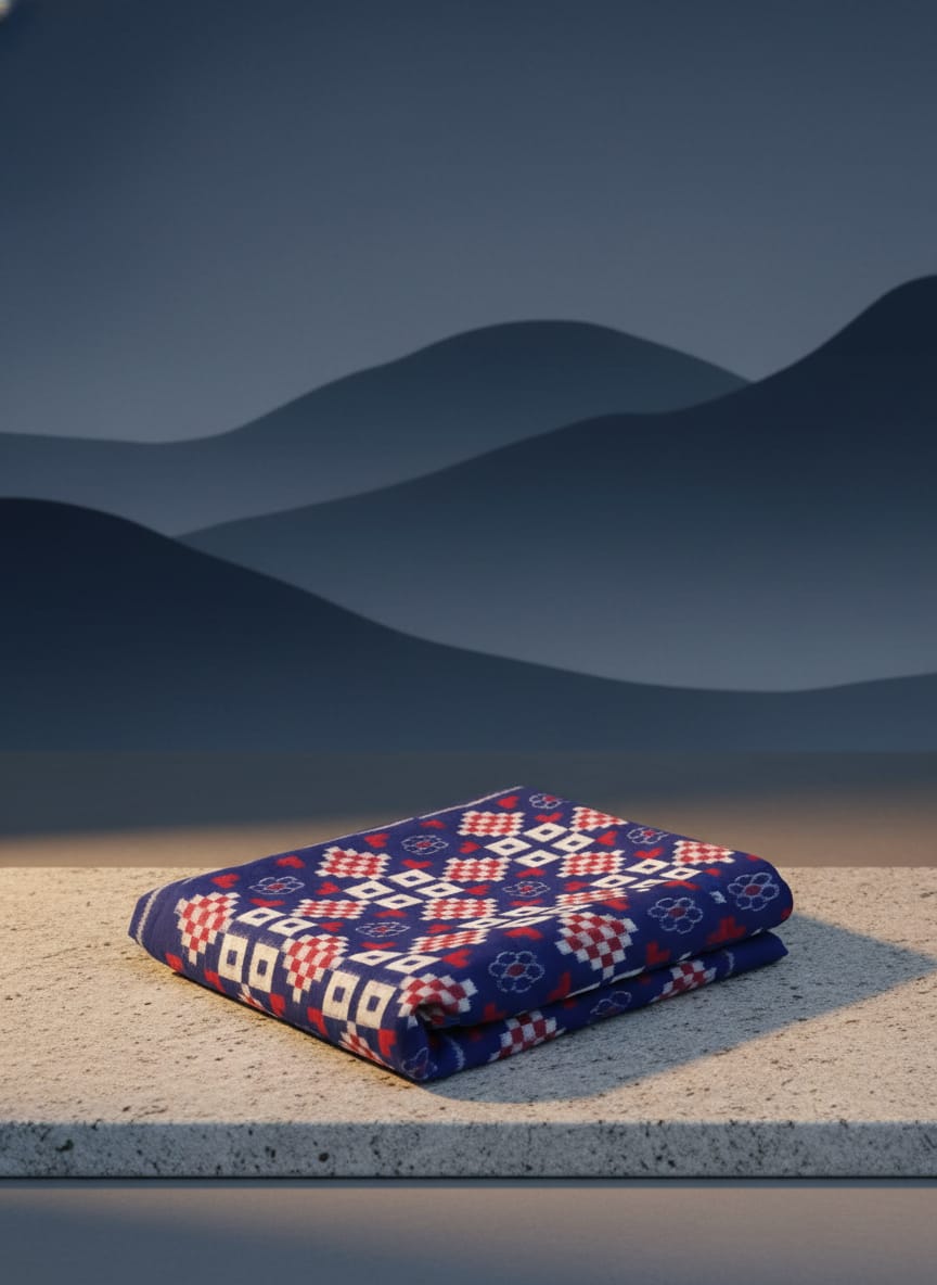 Blue Red White Pasapali And Flower Ikat Design Sambalpuri Fabrics