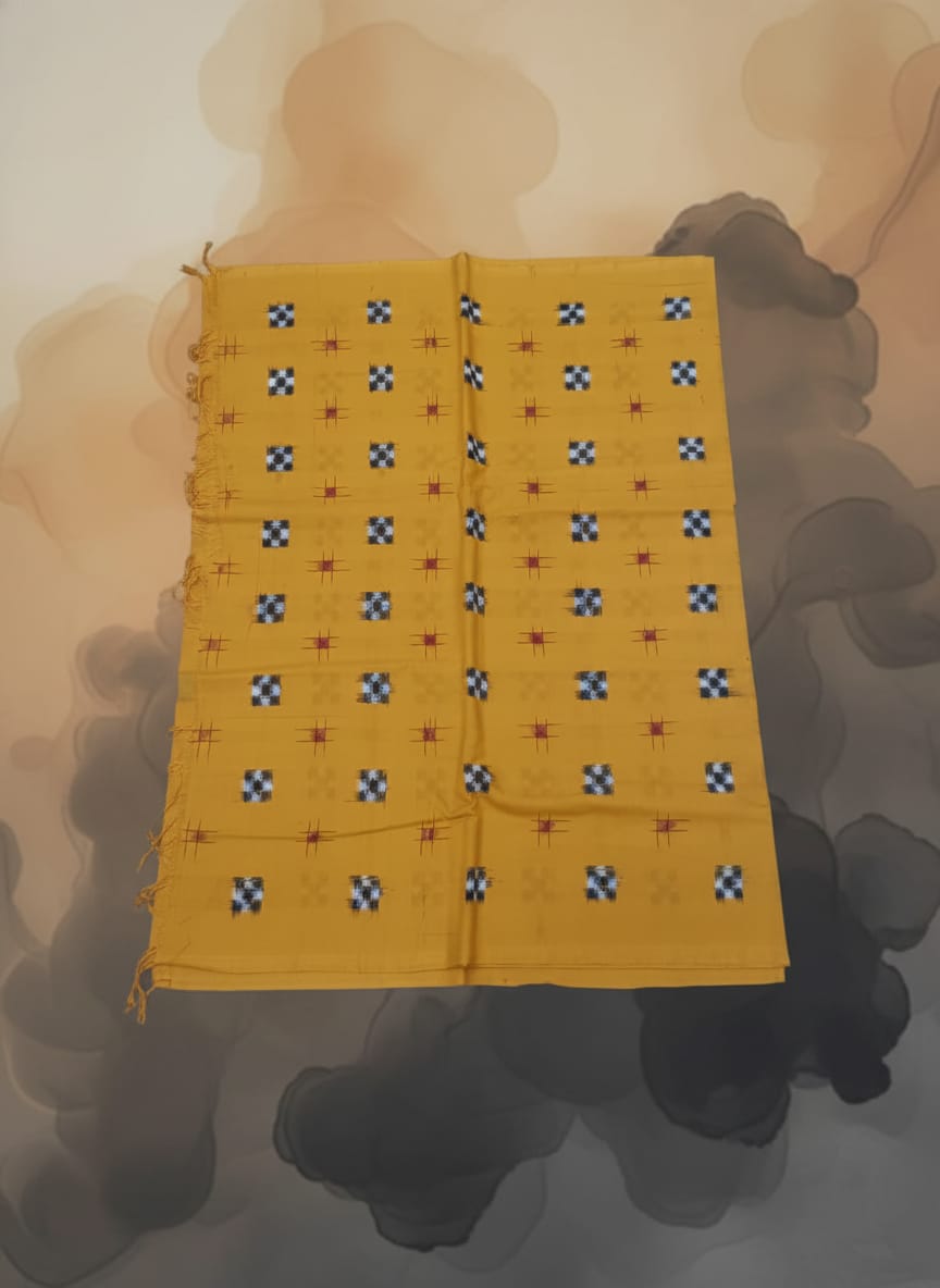 Yellow White Mini Pasapali Ikat Design Sambalpuri Fabrics