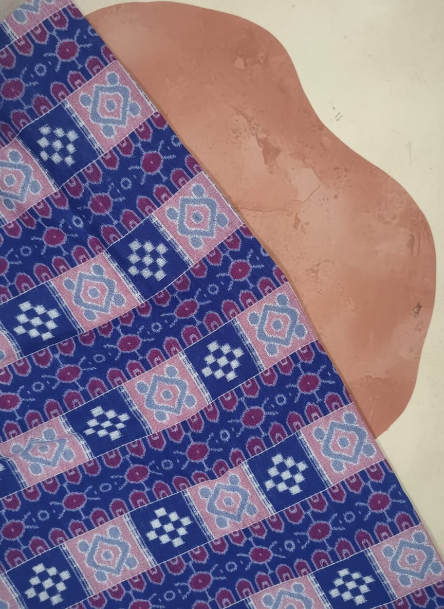 Blue White Mini Pasapali And Flower Ikat Design Sambalpuri Fabrics
