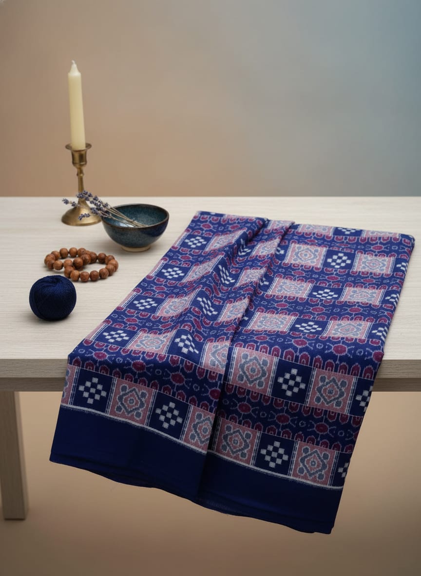 Blue White Mini Pasapali And Flower Ikat Design Sambalpuri Fabrics