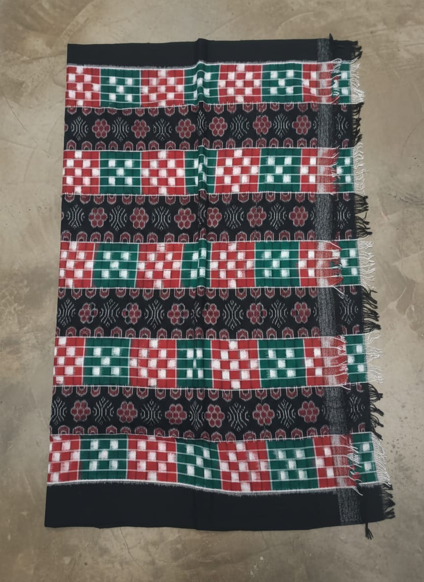 Black Red White Pasapali And Flower Ikat Design Sambalpuri Fabrics