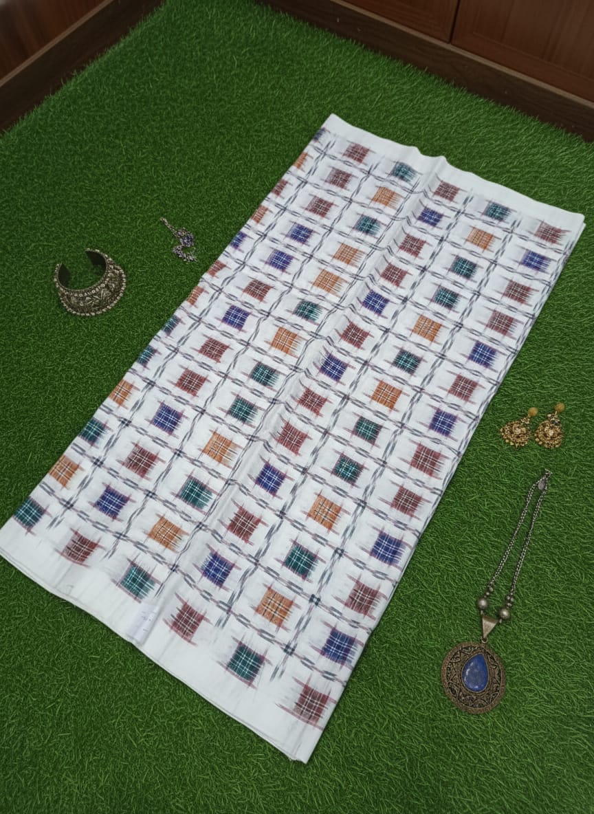White Multi Colour Aswini Design Sambalpuri Fabrics