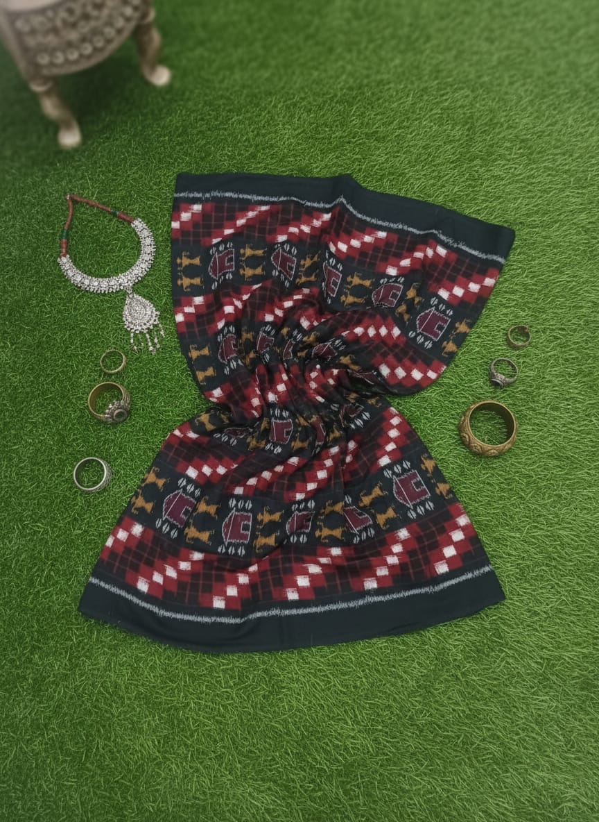 Black Red White Pasapali And Tribal Ikat Design Sambalpuri Fabrics