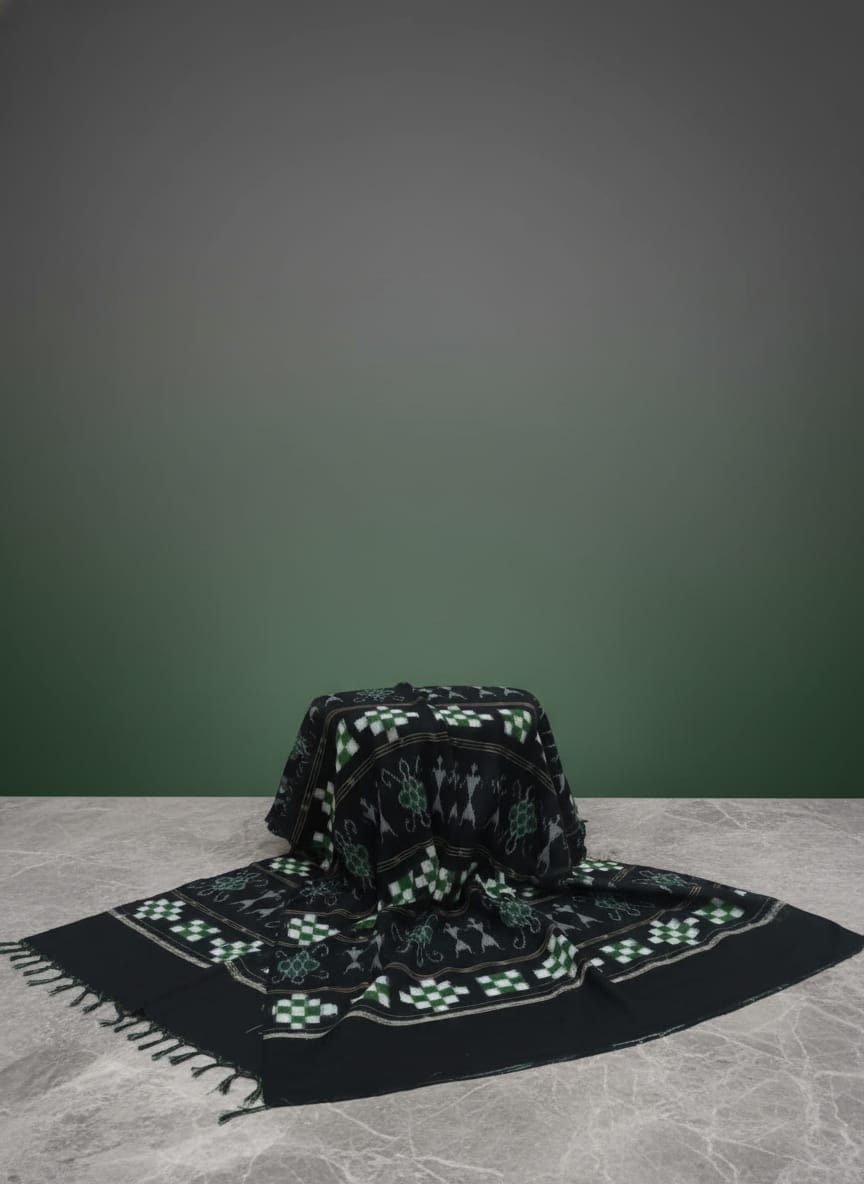 Black White Green Pasapali And Tribal Ikat Design Sambalpuri Fabrics