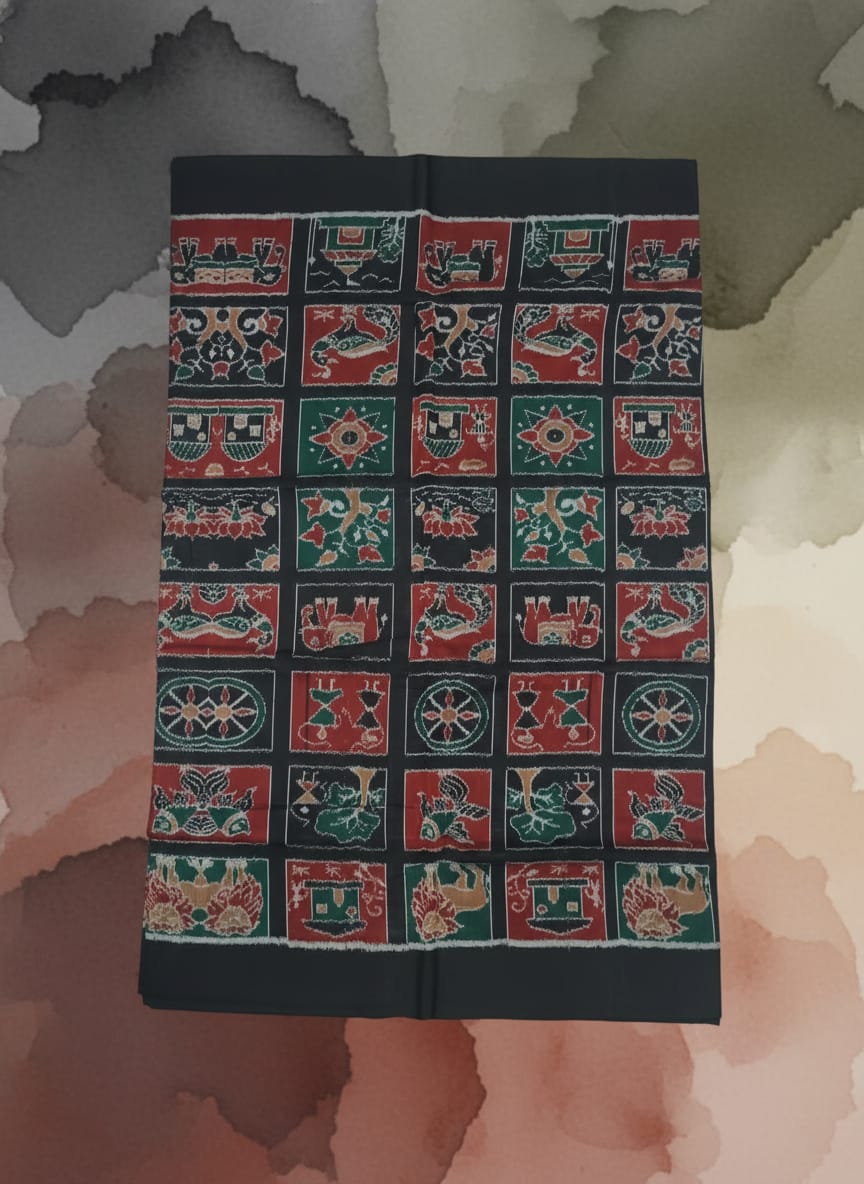 Black Maroon Green Nabakothi Ikat Design Sambalpuri Fabrics