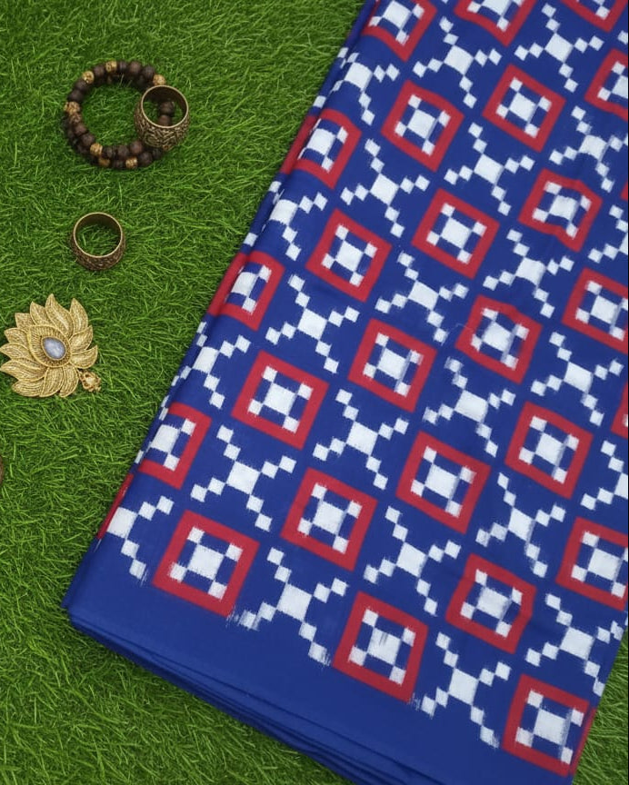 Blue Cross White Pasapali Design Sambalpuri Fabrics