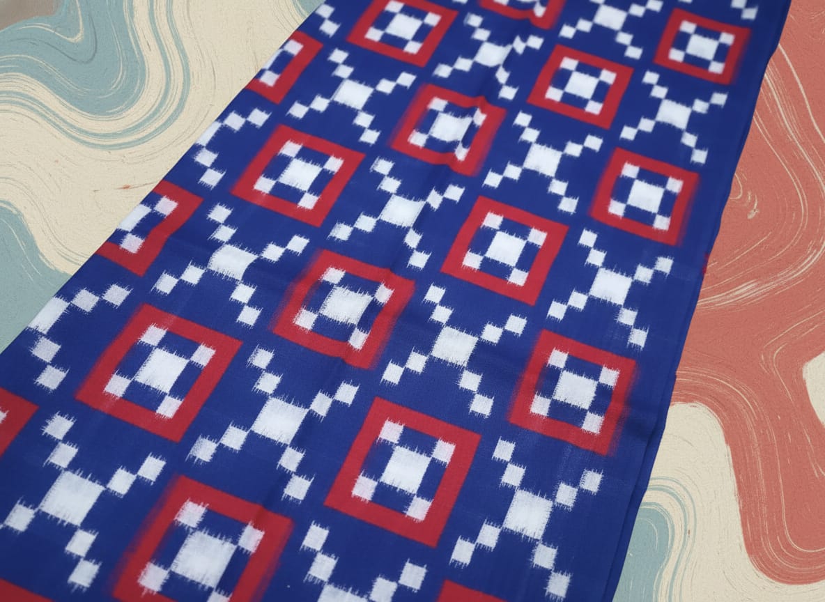 Blue Cross White Pasapali Design Sambalpuri Fabrics